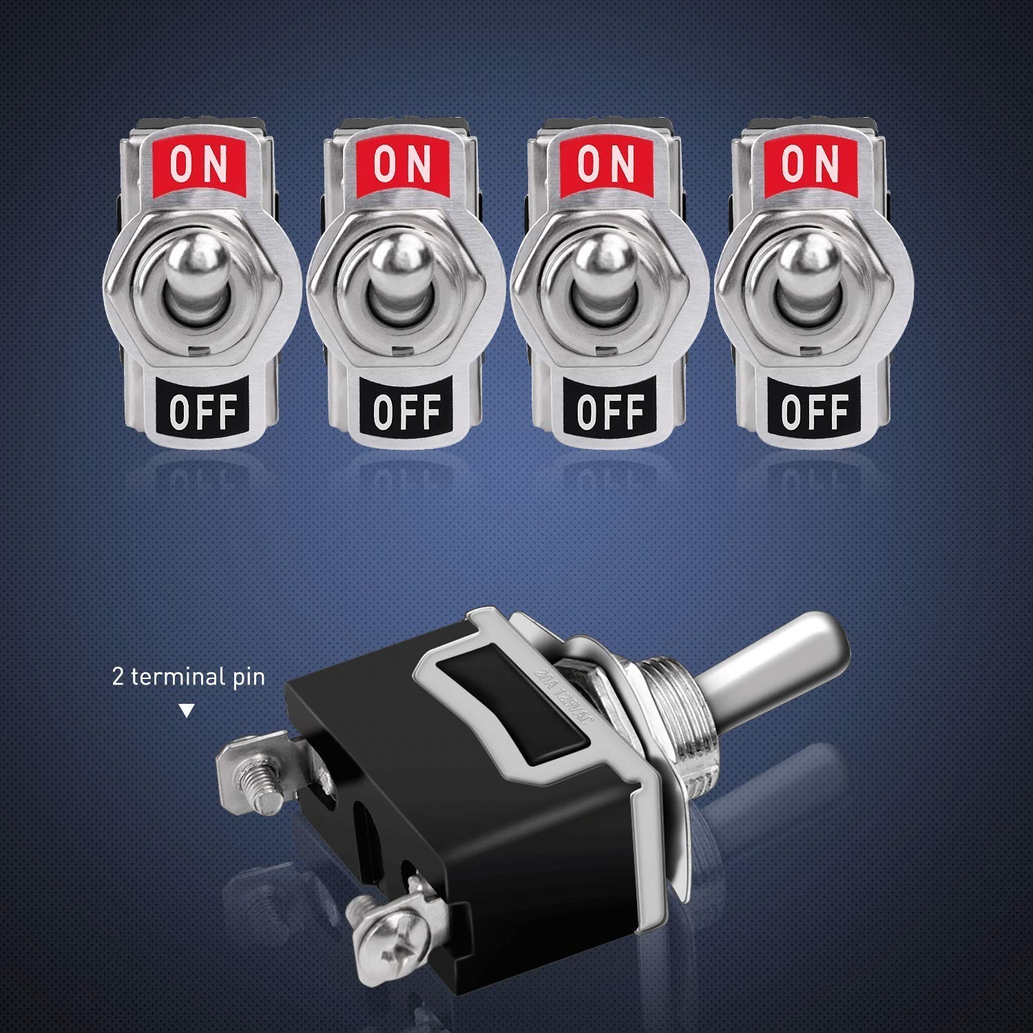 2Pin Metal Toggle Switch 15A 250V On/Off with Waterproof Caps – 5 Pack