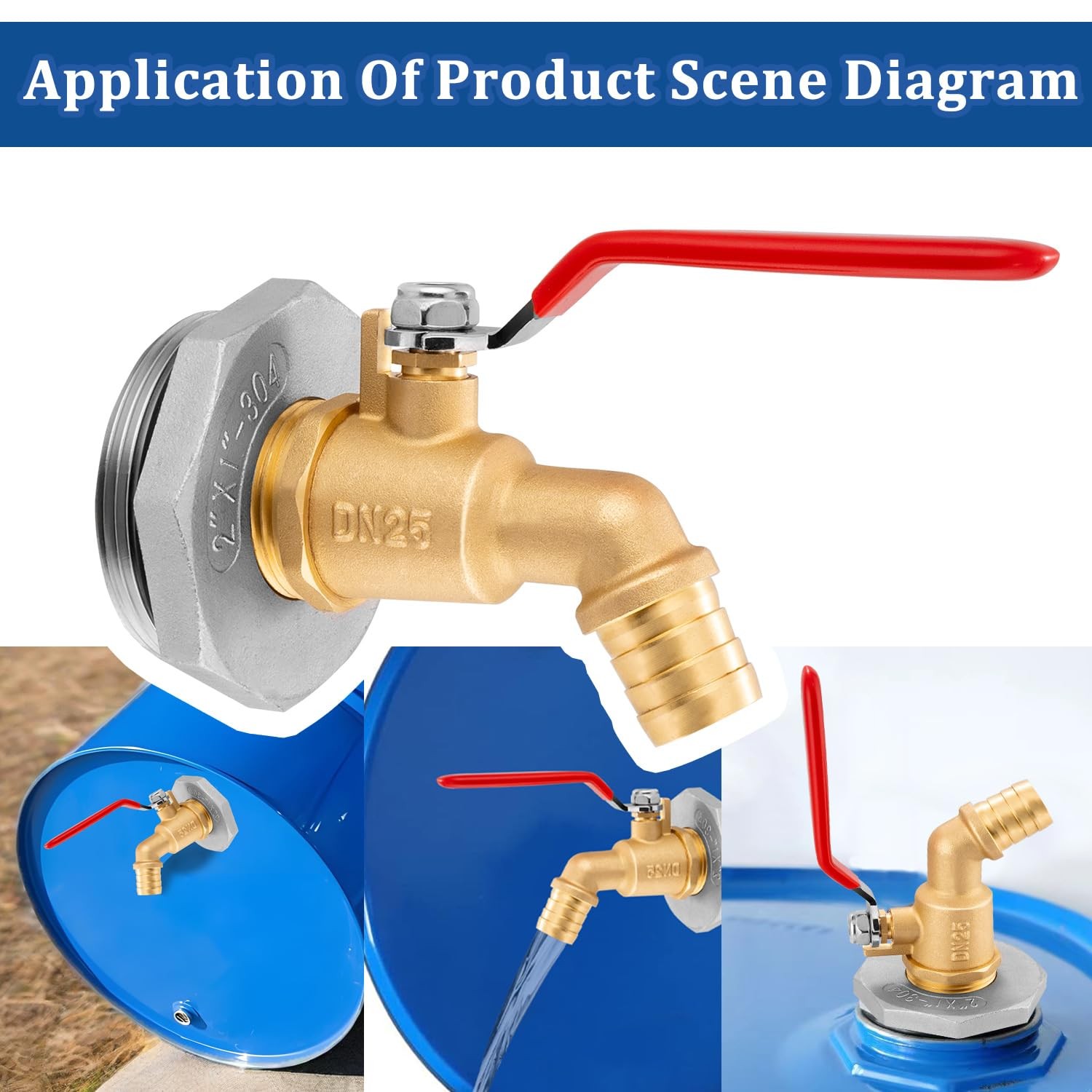 2″ Drum Faucet for 55 Gallon Drum, 1″ 2 ” to reducer, 45 degree-1Inch