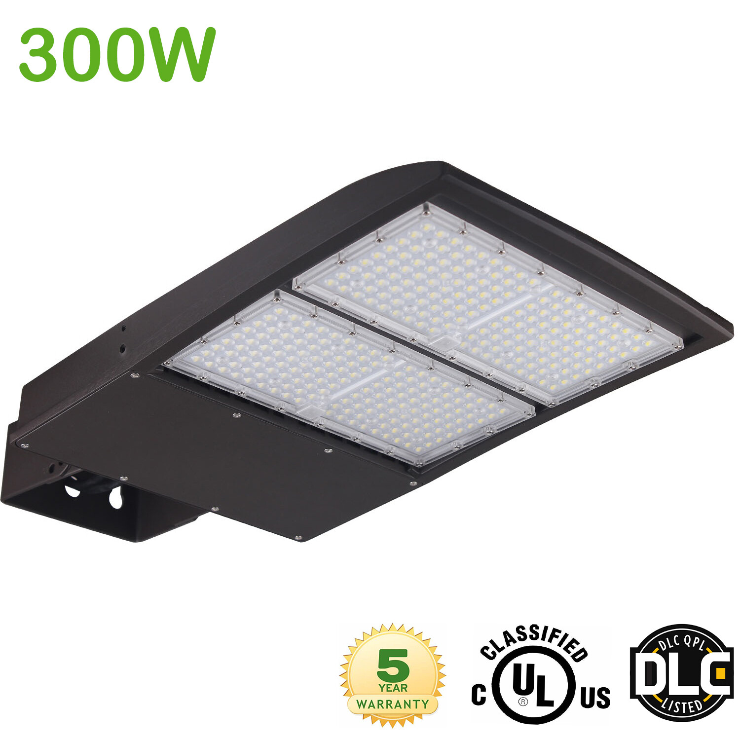 1000W MH Equiv 300W LED Shoebox Parking Lot Light with Yoke/Wall/Trunnion Mount