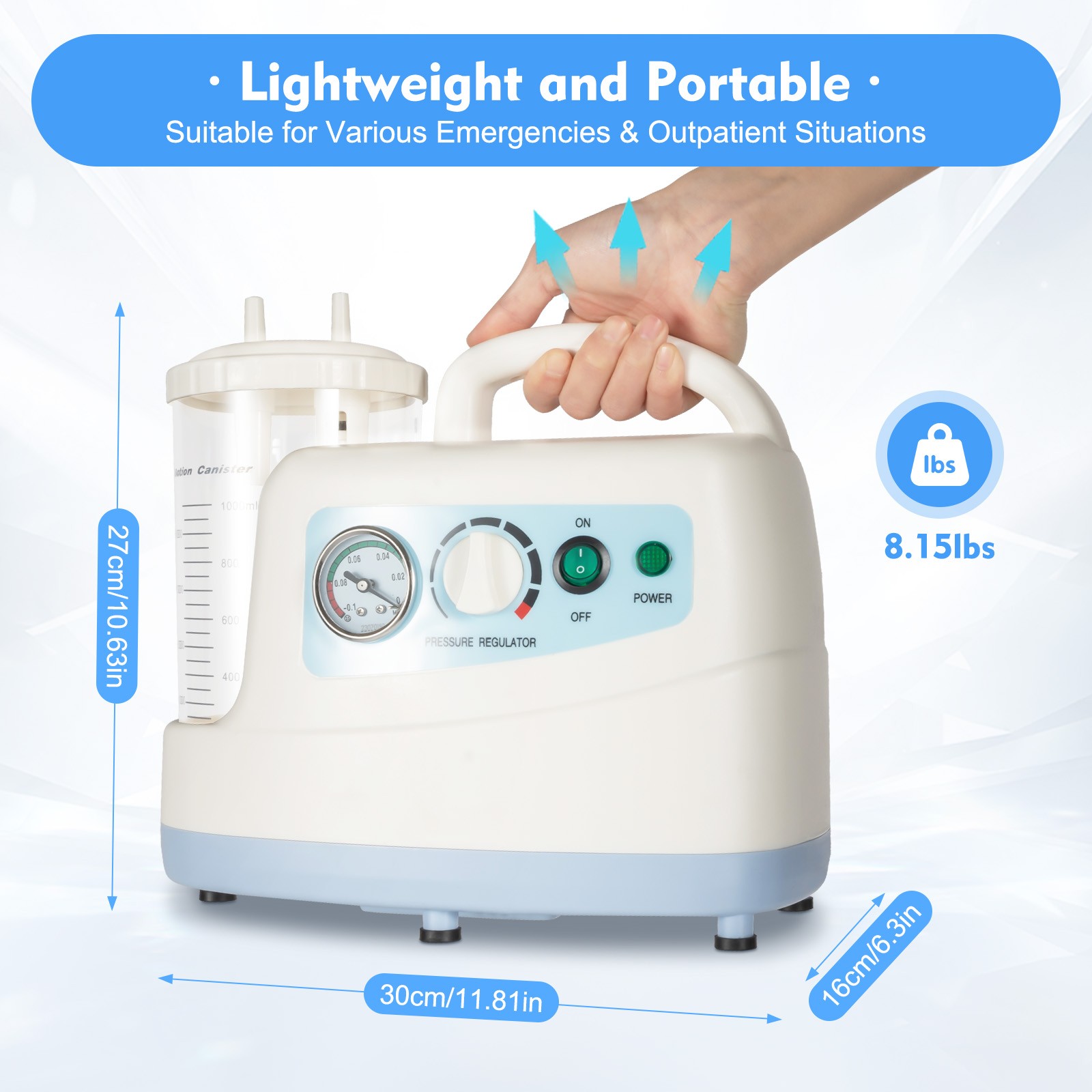 1000ML Phlegm Suction Unit Portable Dental Medical Vacuum Aspirator Machine