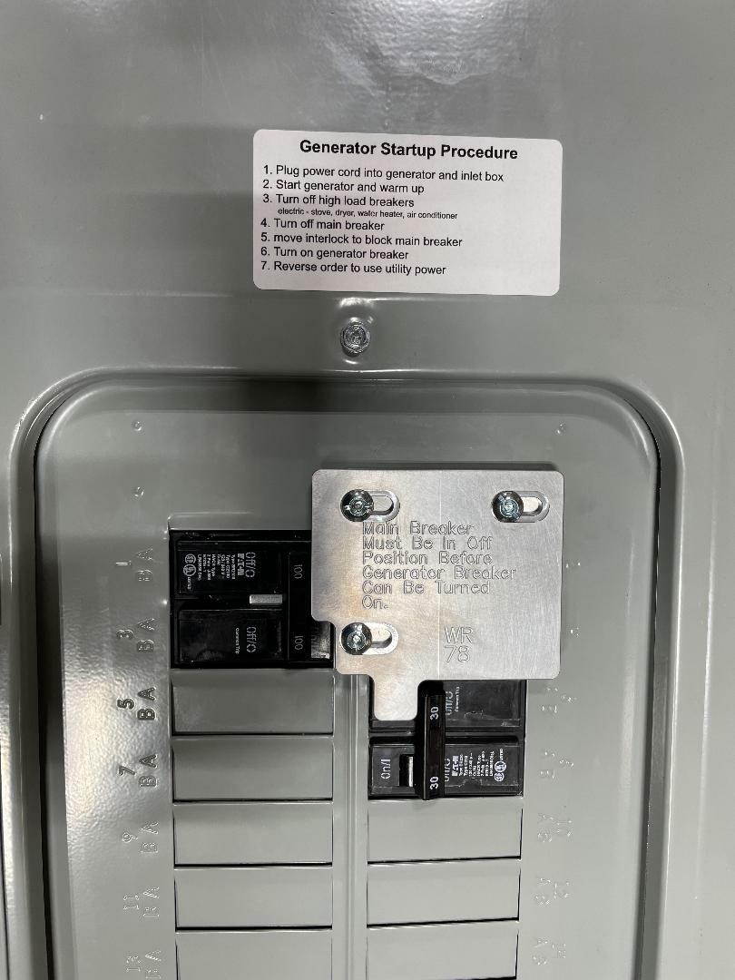 100 Amp Eaton or Siemans or ITE Generator Interlock #WR 78