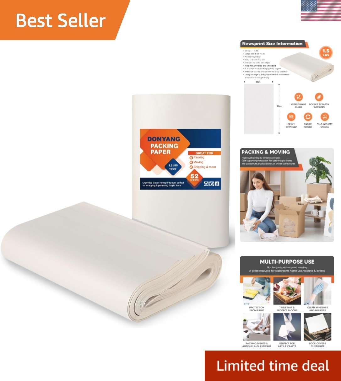 Lightweight 26×15 Newsprint Packing Paper – Perfect for Fragile Item Protection