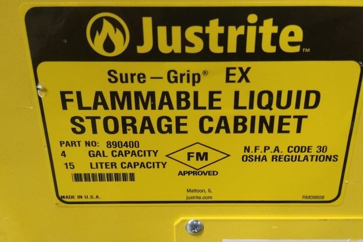 Justrite 890400 4 Gal Cap Yellow Steel Flammables Safety Cabinet
