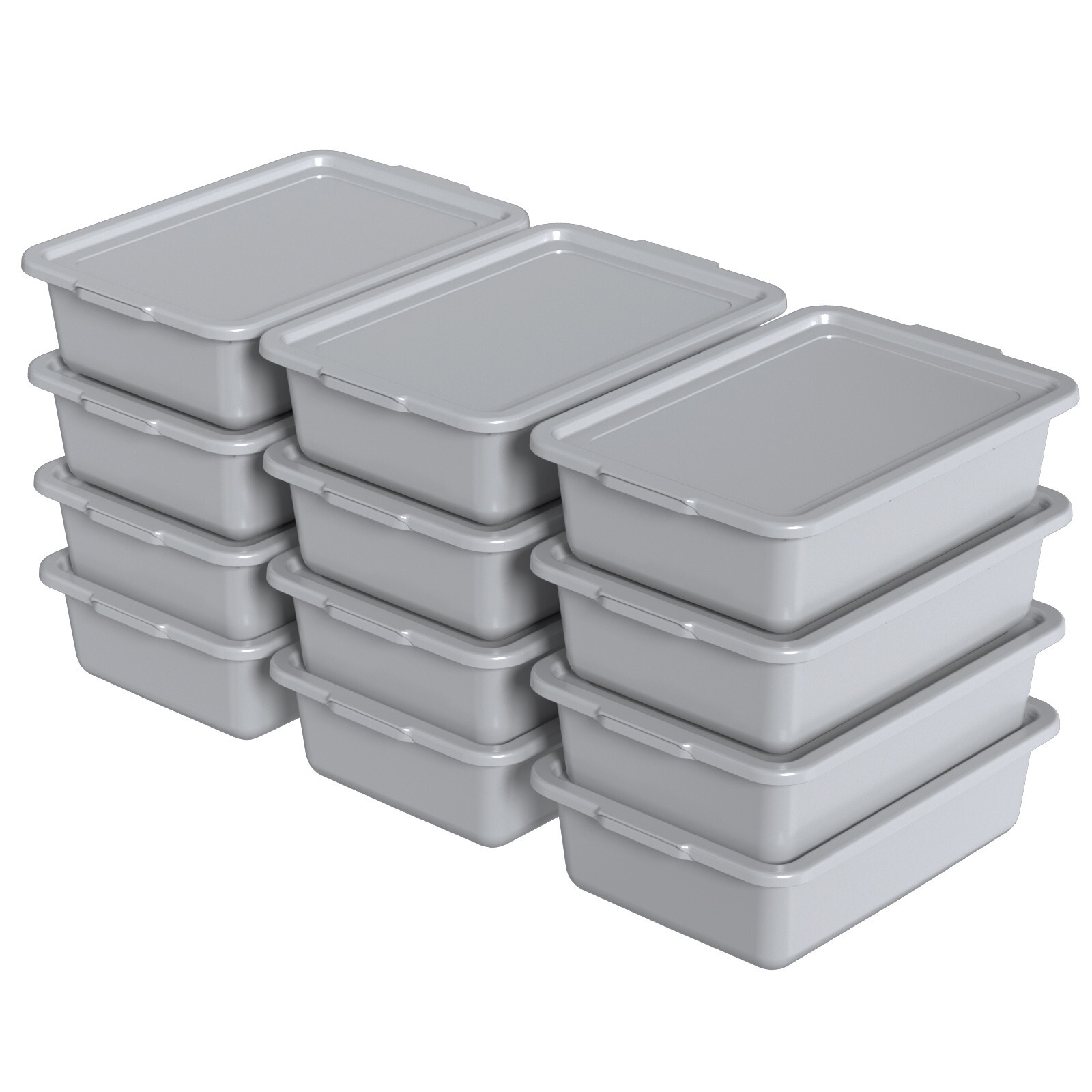 13 L Plastic Commercial Bus Box with Lid, Plastic Restaurant Bus Tub, 12-Packs