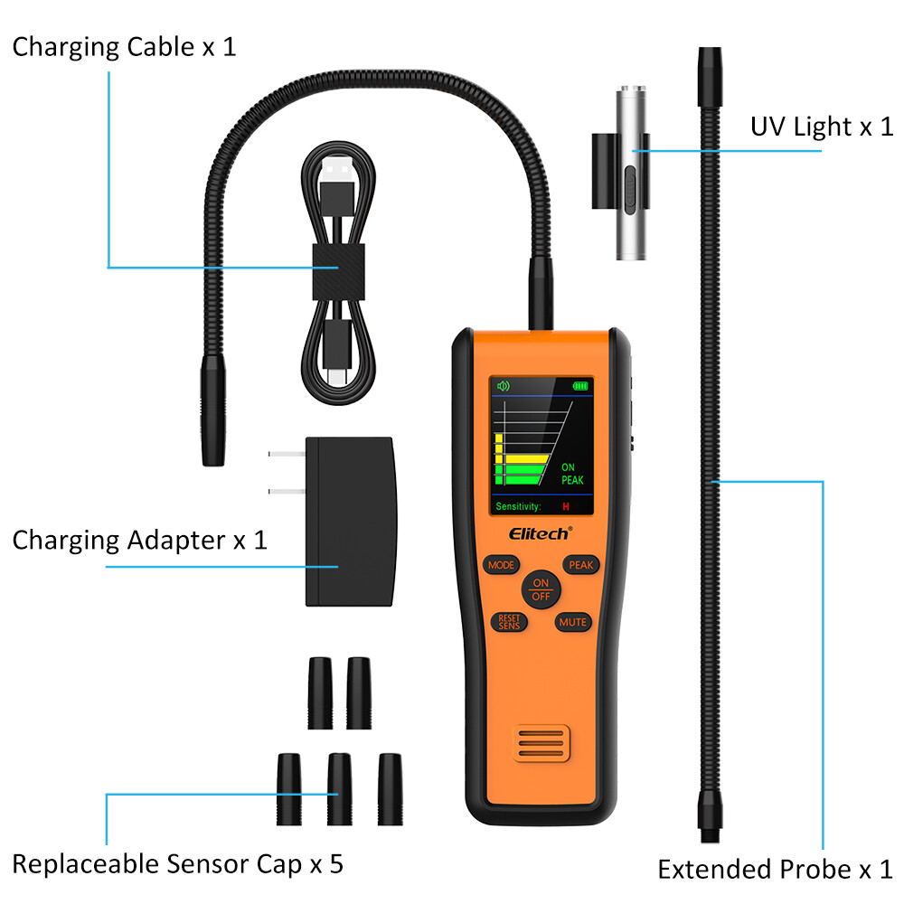Elitech Dual Sensor Infrared&Heated Diode HVAC Refrigerant Leak Detector IR-200