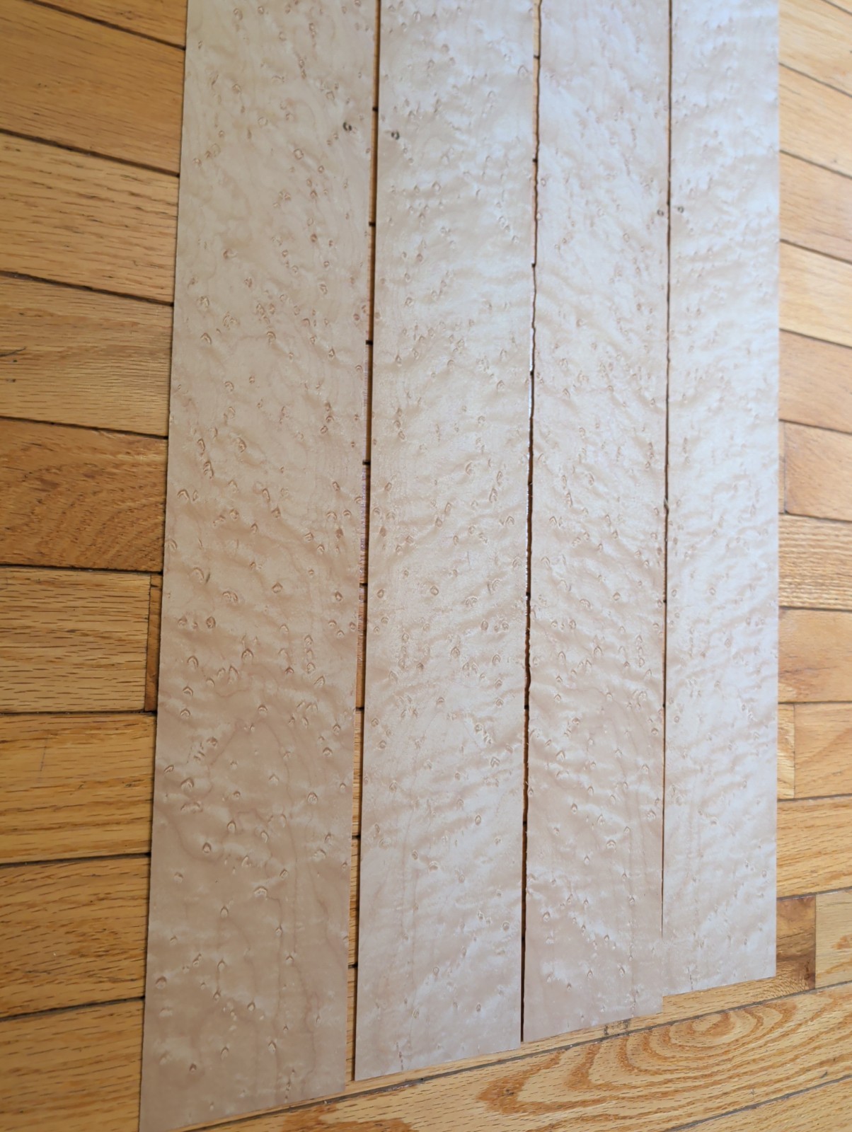Birdseye maple wood veneer 4 pieces 3 1/2″ x 31″ each 1/42″
