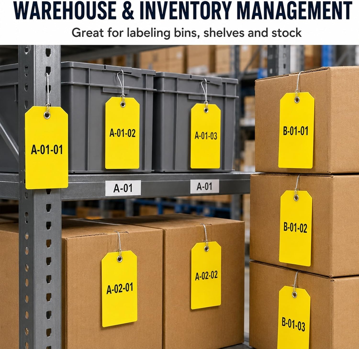 100Pcs Yellow Plastic Shipping Tags with Wire Waterproof ID Inventory Labels