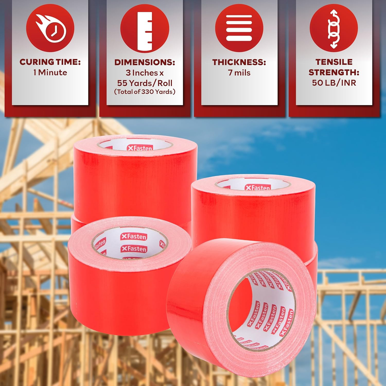 Construction Seaming Tape Red 3”X55Yds Sheathing Tape for Epoxy Resin