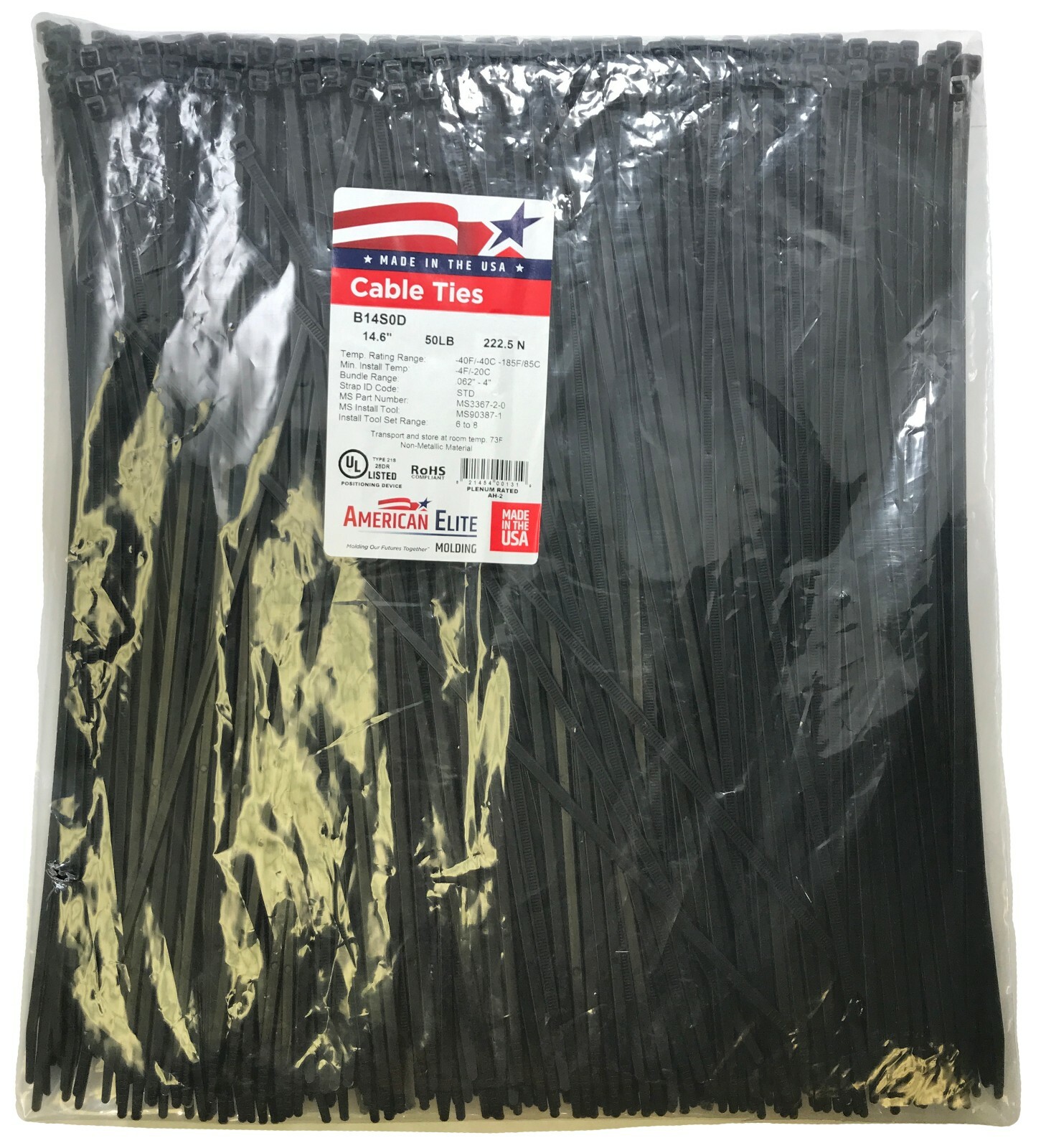 (100) Black 14″ Inch Nylon Cable Wire Wrap Zip Ties 50 LBS UV Resistant – USA