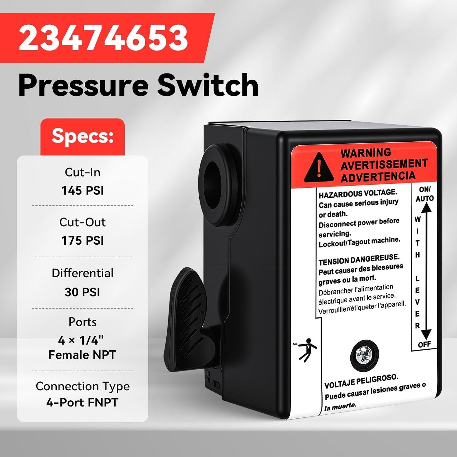 Ingersoll Rand 23474653-R Two Stage Air Compressor Pressure Switch 230V