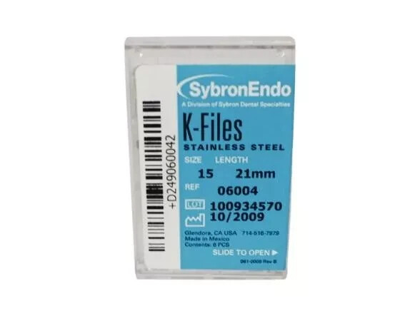 Kerr Sybron Endo Dental 21mm Stainless Steel K-files 6-file per box (all sizes)