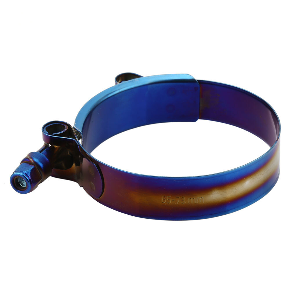 2× Adjustable Titanium Blue Stainless Steel T-Bolt Clamp Universal 45mm – 115mm