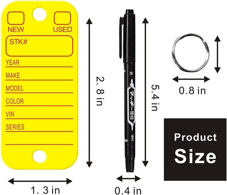 KIUKIUO 200 Pcs PVC Key Tags with Rings & Markers – Yellow