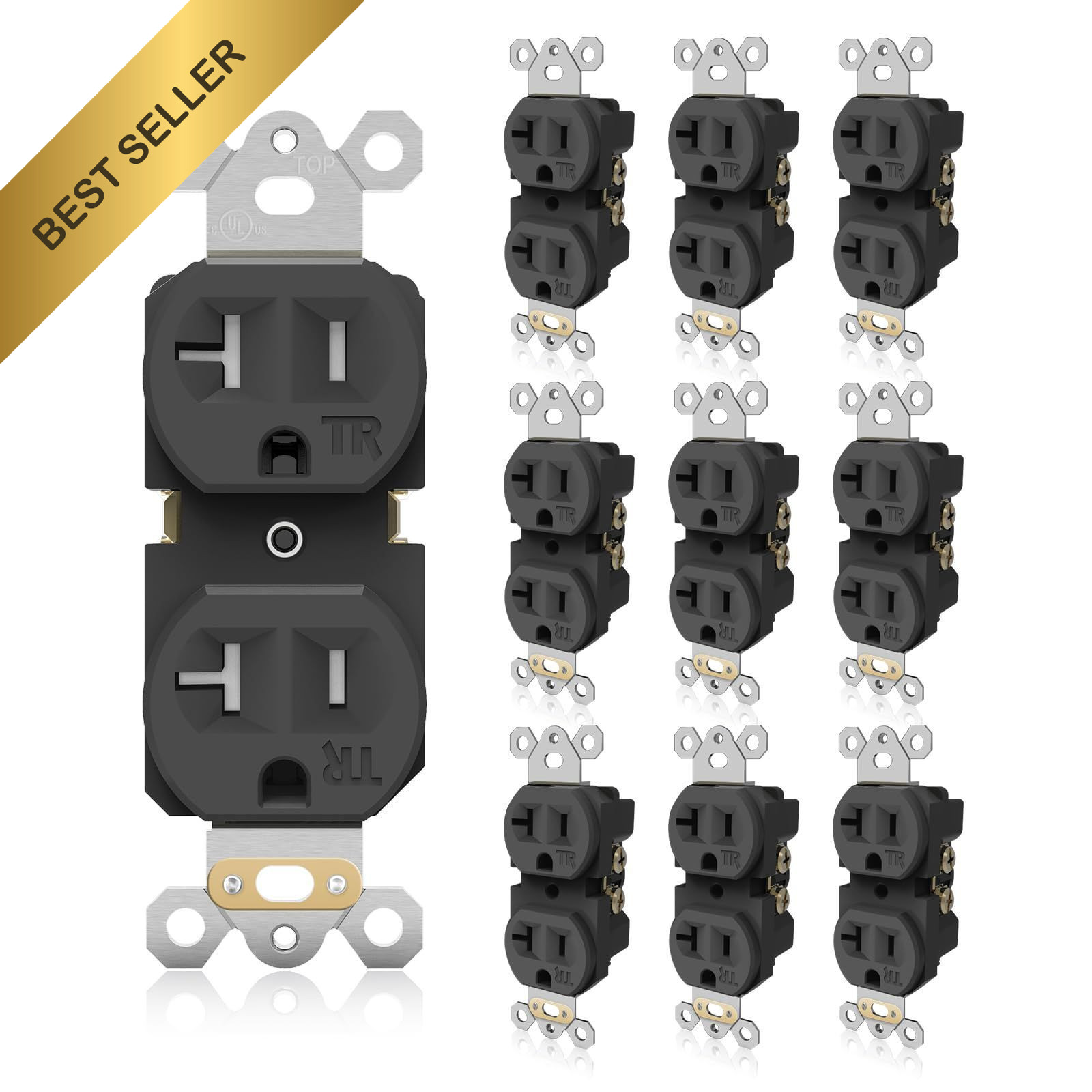 Black 20Amp Duplex Receptacle Outlet Tamper-Resistant Electrical Socket 10 Pack