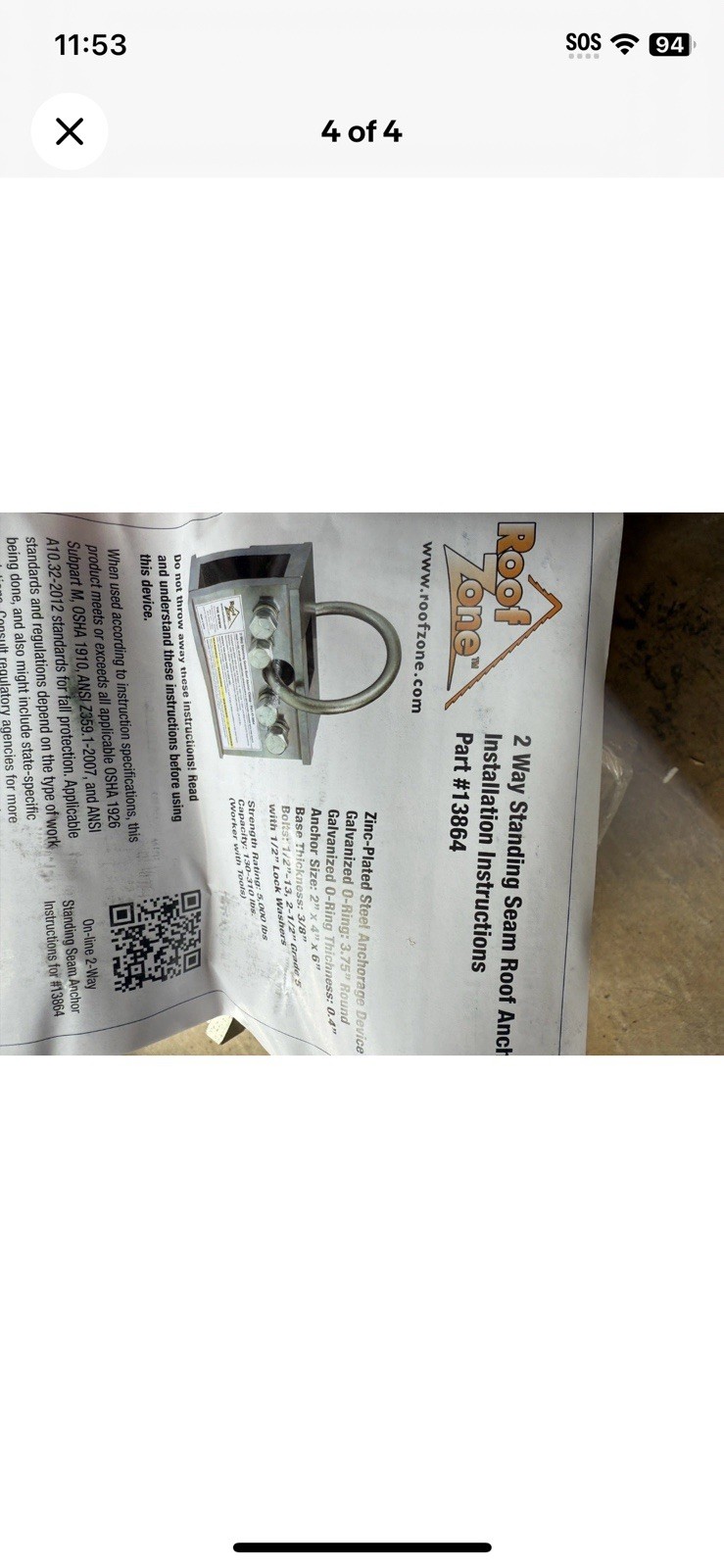Lot Of 2 Roof Zone 2-Way Standing Seam Roof Safety Anchor Clamp OSHA & ANSI
