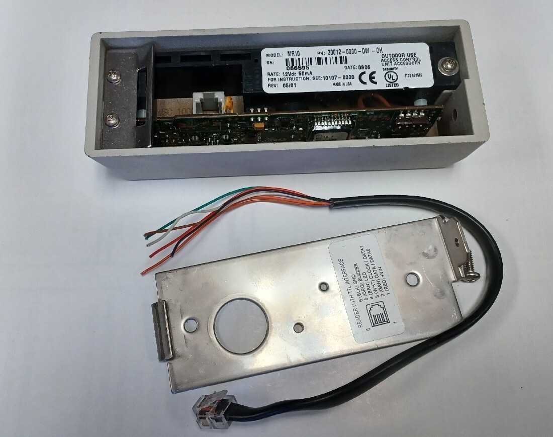 Mercury Security MR10 Magnetic Stripe Card Reader, 12VDC 50mA, Beige, Used.