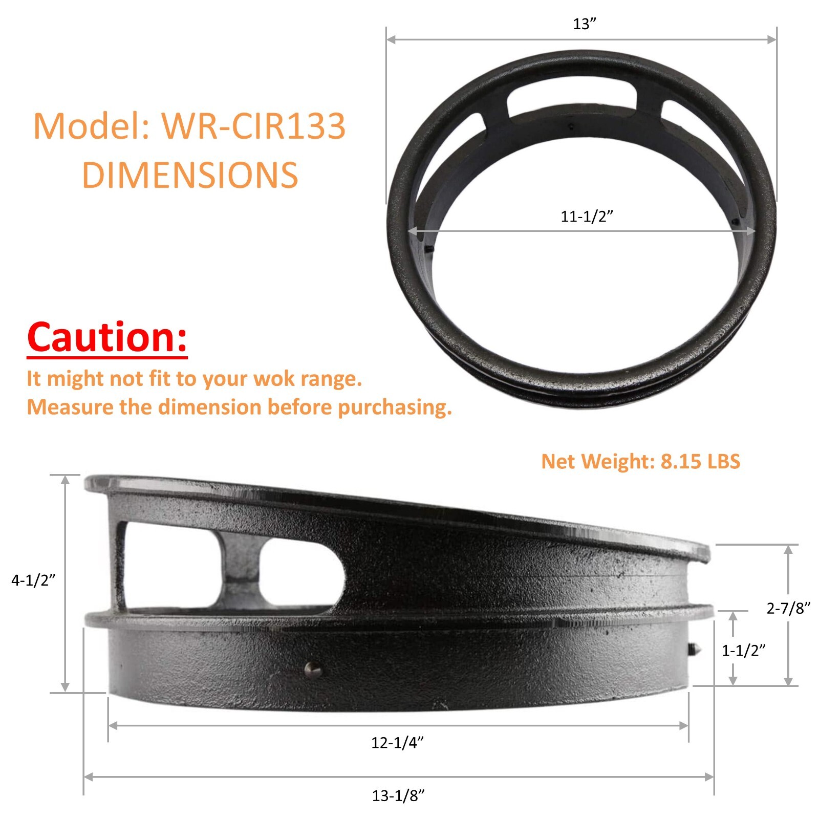 Leyso WR-CIR133 13″ Cast Iron Rim to Replace Old Wok Ring for Chinese Wok Range