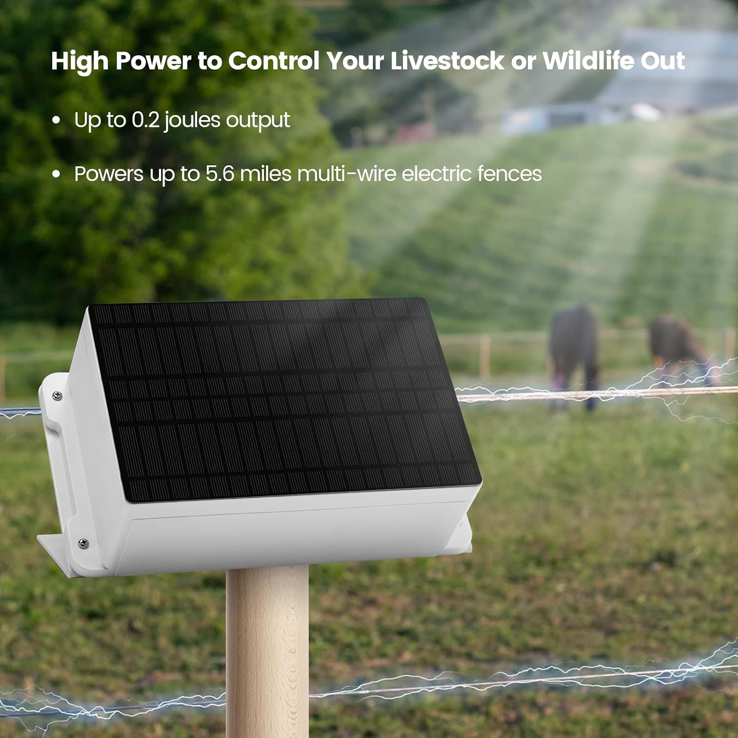 Solar Fence Charger – Solar Electric Fence Energizer for up to 5.6 Miles, 0.2 J