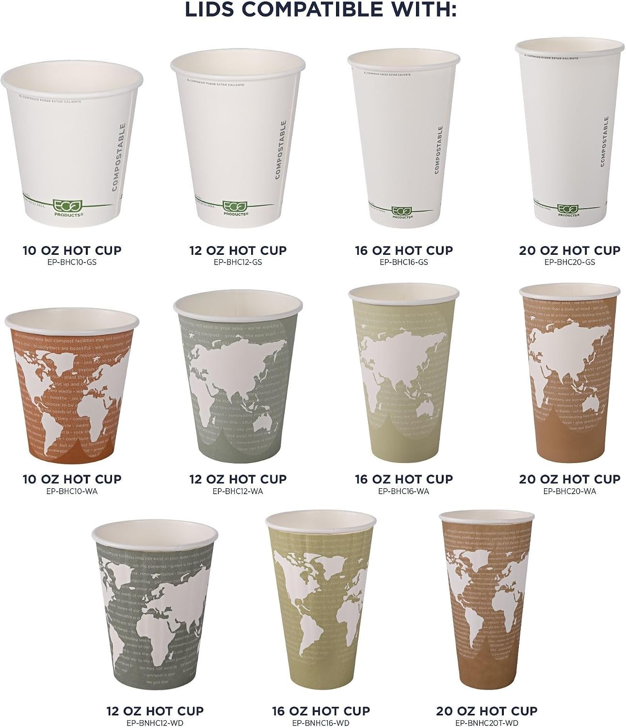 Eco-Products Compostable Coffee Cup Lids Case of 800 White EcoLid Fits 10-20oz