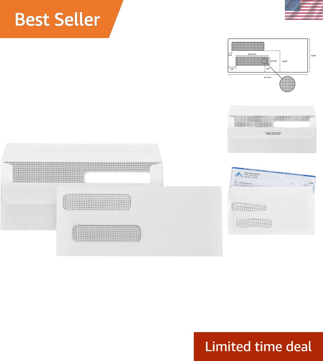 500 Count Double Window Security Check Envelopes for QuickBooks – Self-Seal