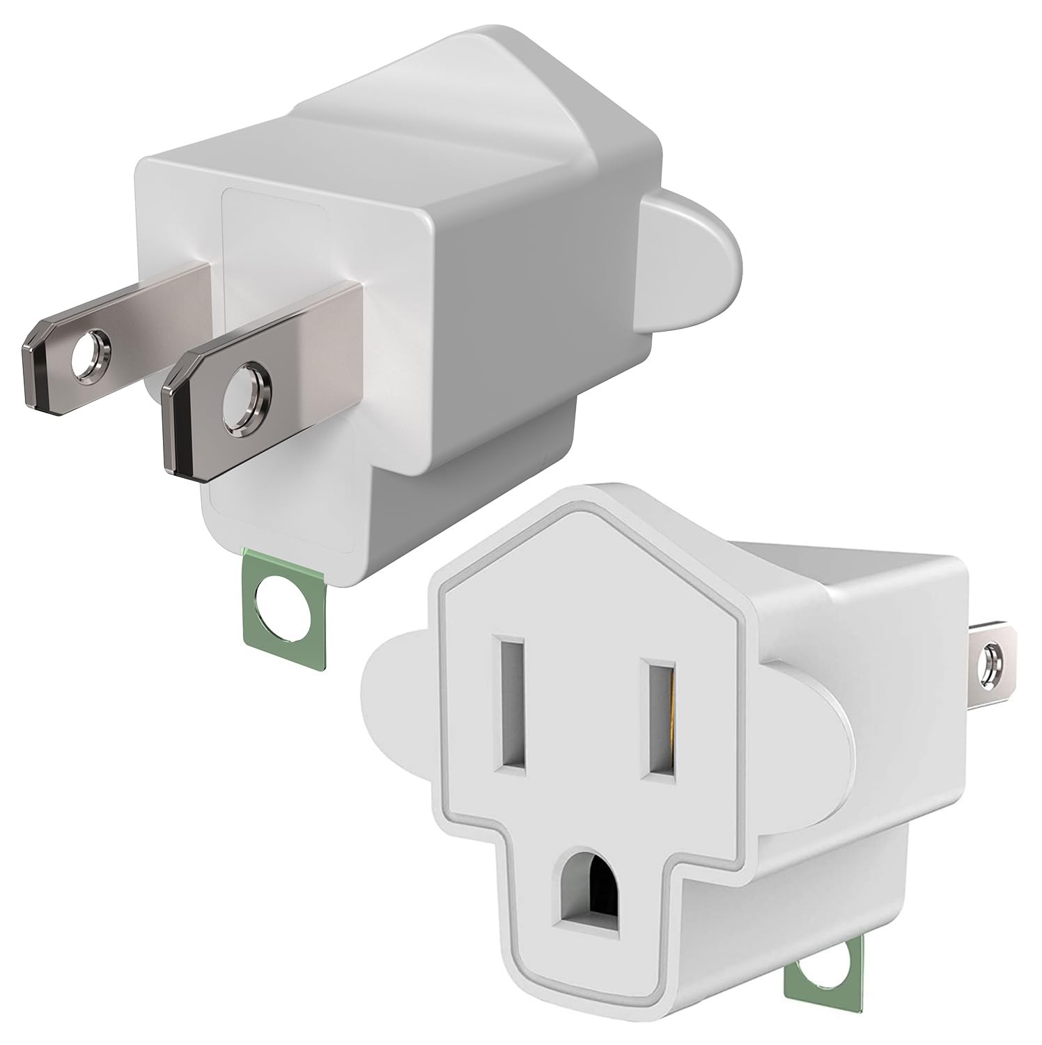 2 Pack ETL Listed 3 Prong to 2 Adapter, JACKYLED 2 Pack, A-Ivory White