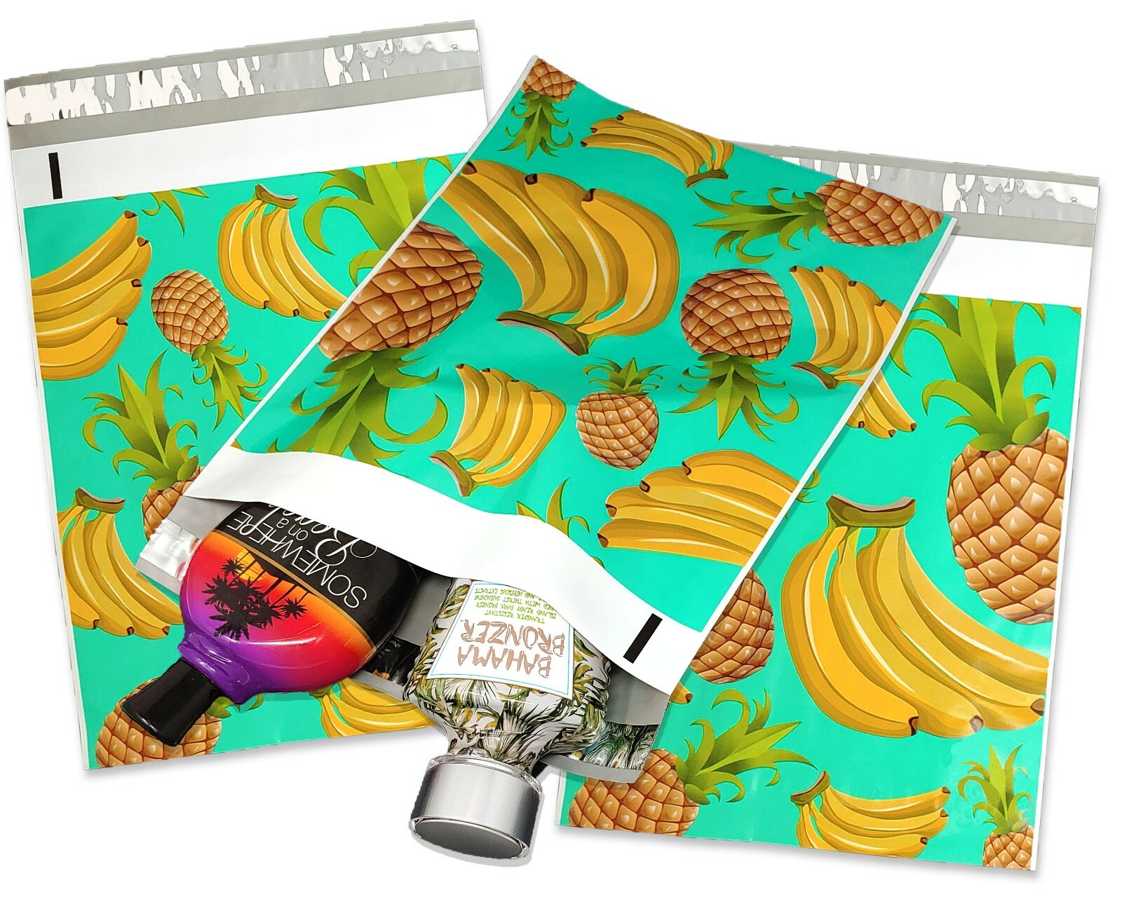 Poly Mailers 10×13 Tropical Theme Teal Pineapple Banana Shipping Mailing AQUA