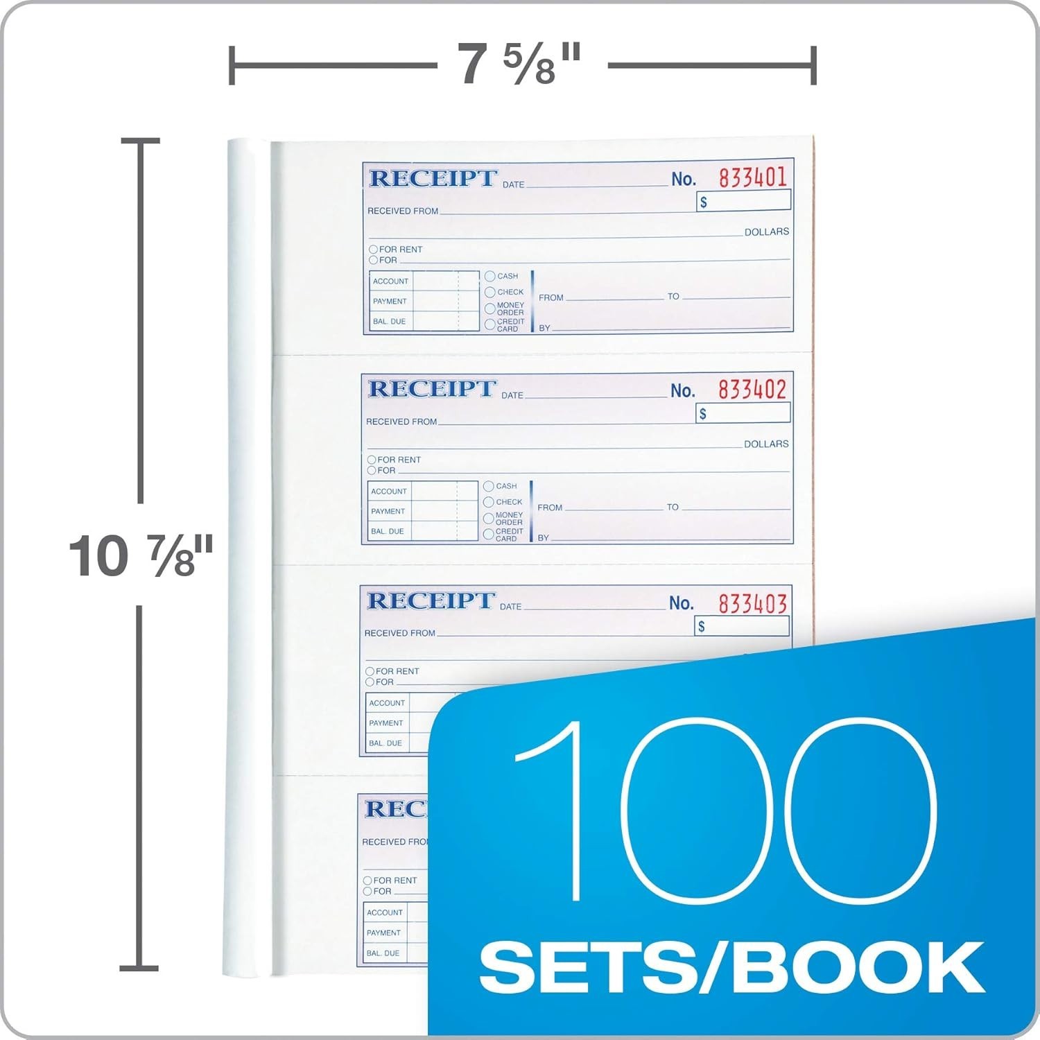5-Pack of Convenient Carbonless Rental Receipt Books – 100 Receipts Each