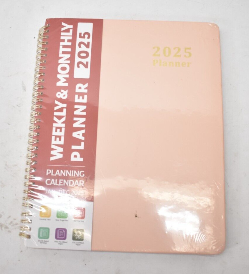 2025 Pink Hardcover Weekly/Monthly Planner Jan-Dec Calendar Monthly Tabs