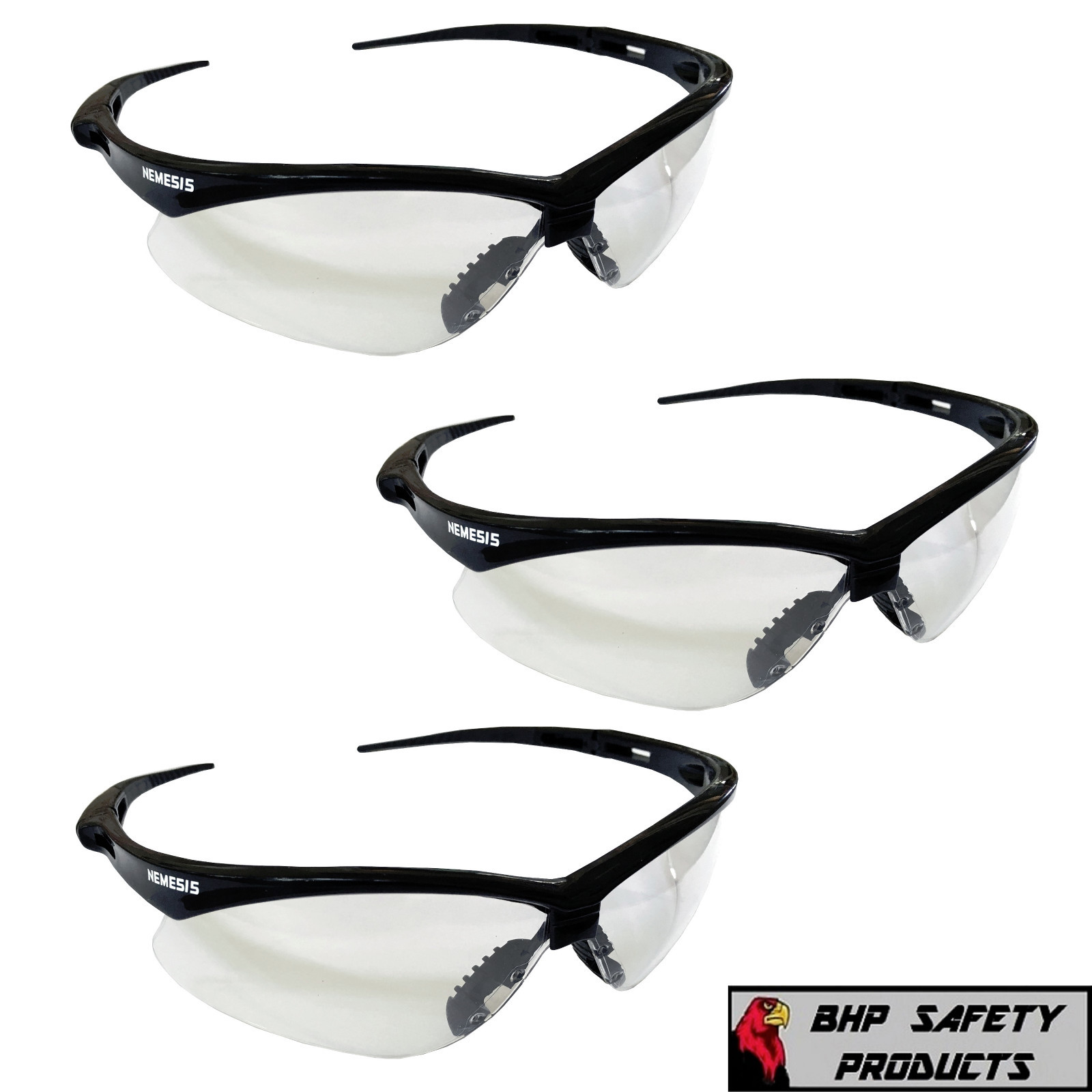 (3 PAIR) KLEENGUARD NEMESIS SAFETY GLASSES 25679 CLEAR ANTI-FOG LENS/BLACK FRAME