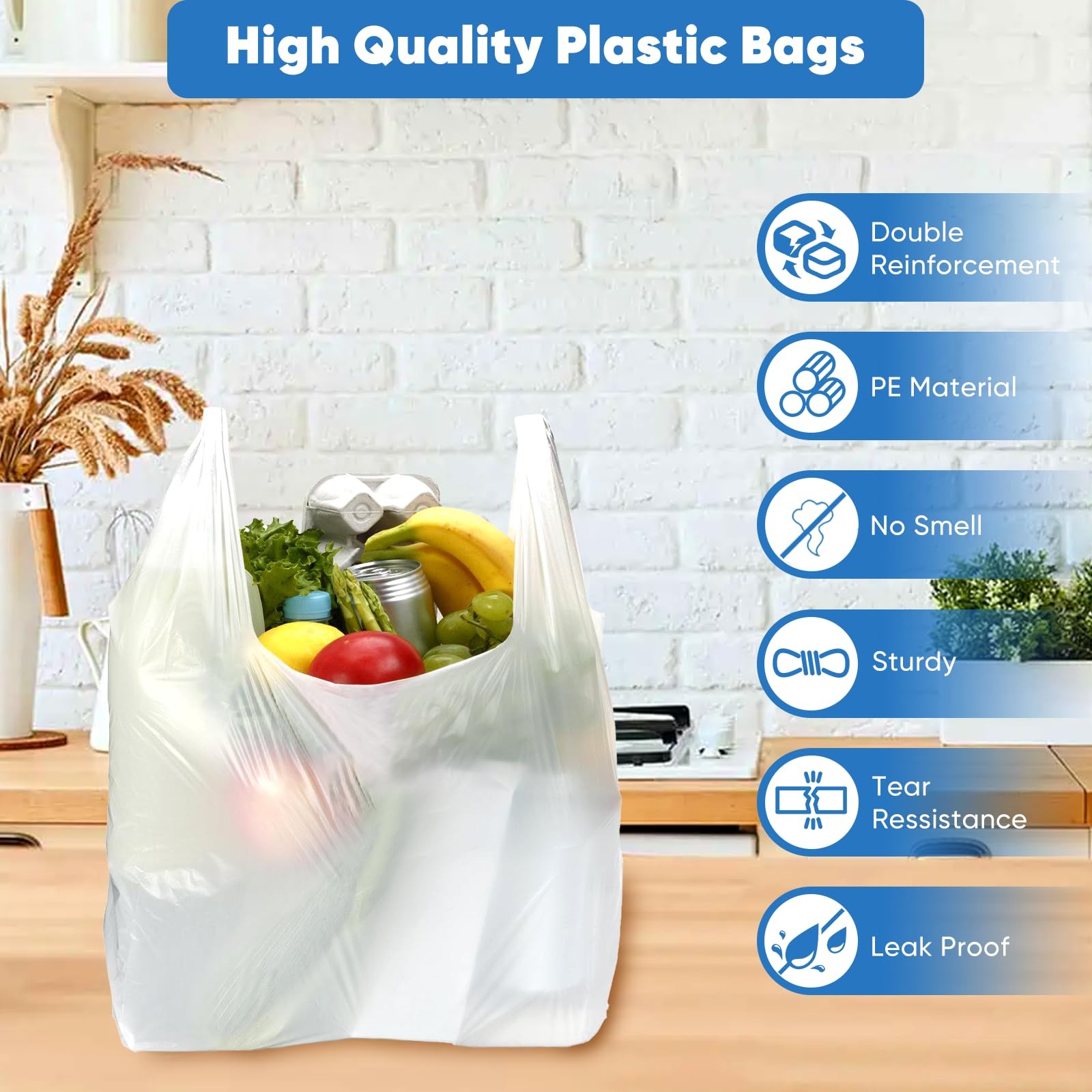Plastic Bags, 300 Count T Shirt Bags, Plastic Bags With Handles For Shopping,…