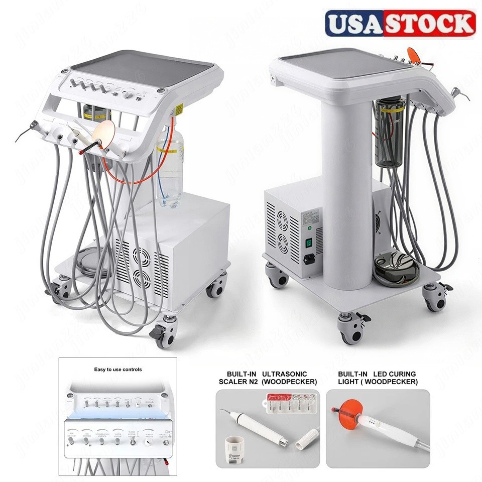 Portable Dental Mobile Delivery Unit System 4 Holes Unit Cart Air Compressor