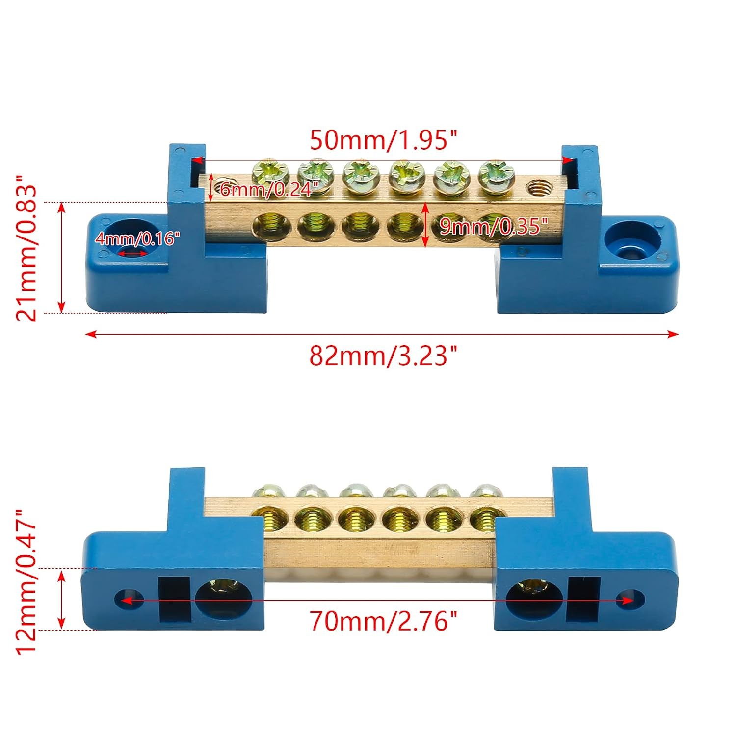Ground Bus Bar Terminal Block 2Pcs Brass Screw Terminal Blocks Electric Bus Bar