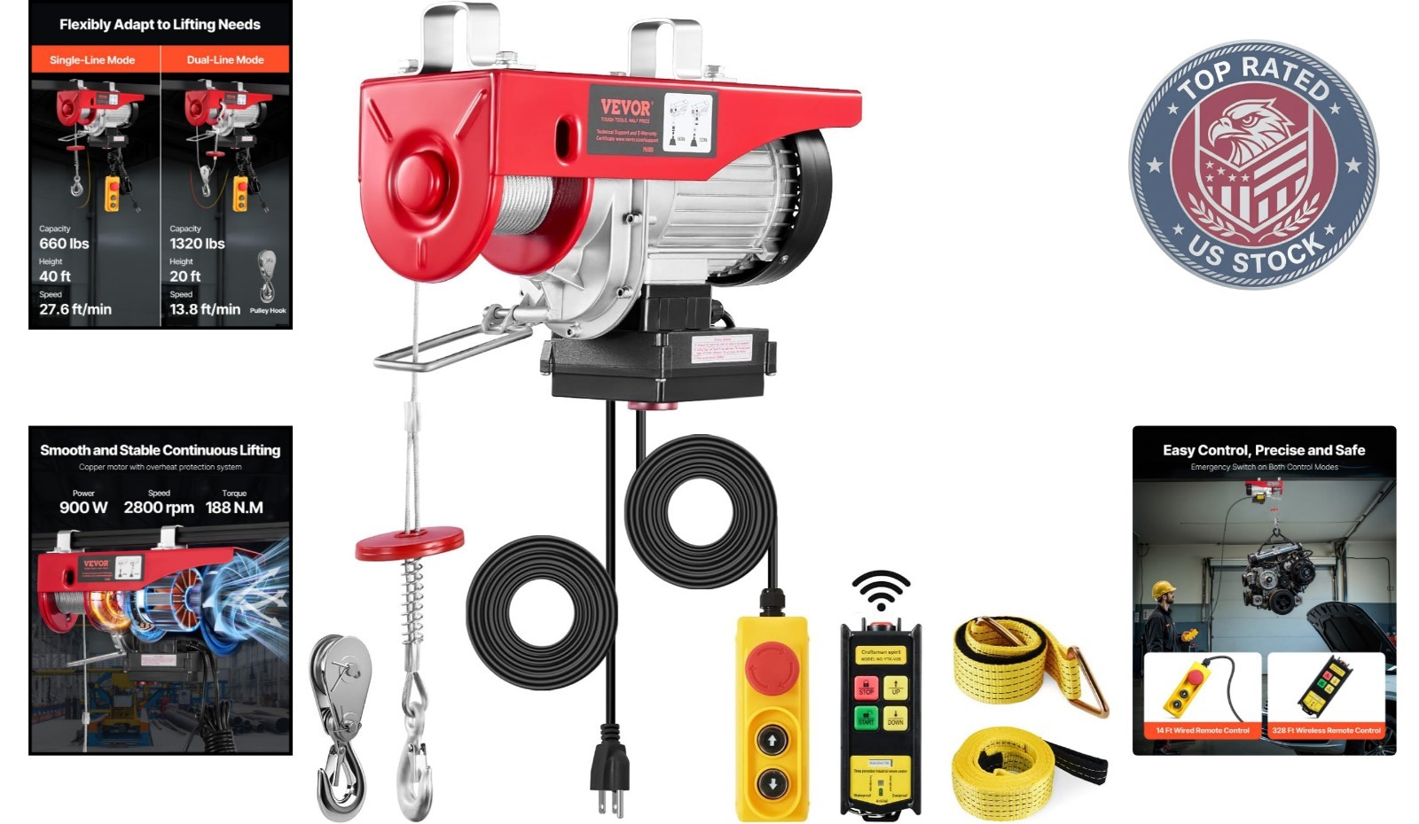 120V Electric Winch – 328 ft Wireless Remote Control, 14 ft Wired with 1320lb…