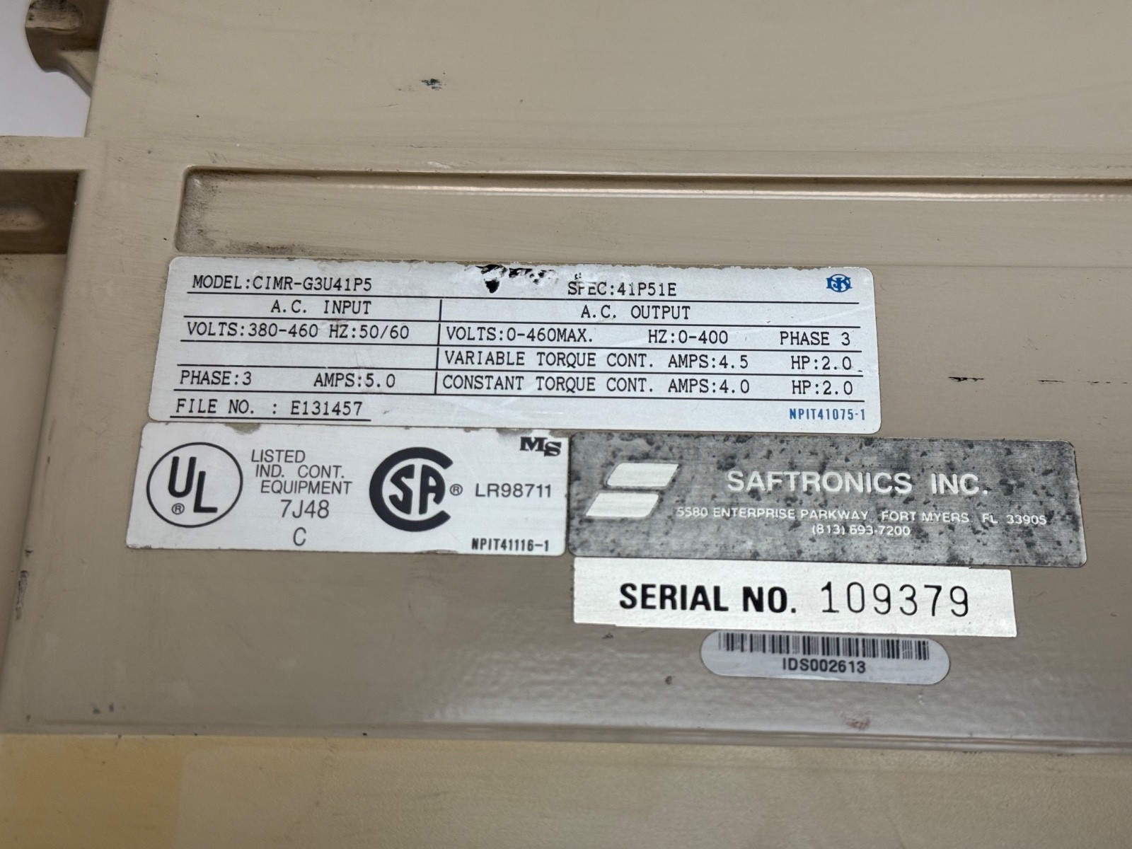 Saftronics CIMR-G3U41P5 AC Drive Adjustable Frequency G3+ Motor Control