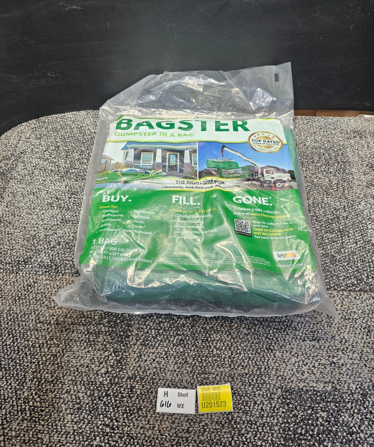 Bagster 3CUYD Trash Container Bag With a Capacity Of Up to 3,300 Pounds, Green