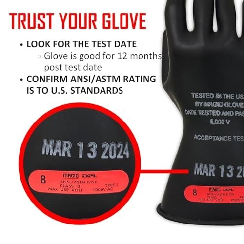 Rubber Insulating Electrical Safety Gloves Class 0 1000V 11 Inch For Lineman