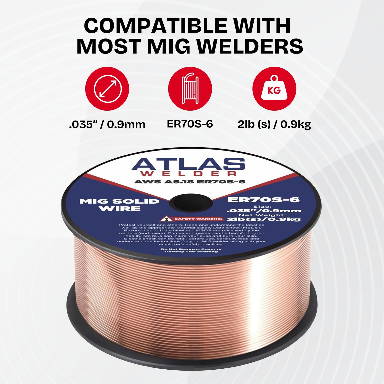 ATLASWELDER Solid MIG Welding Wire, ER70S-6 .035 Inch 2LB 2 LB, .035″ 2lb