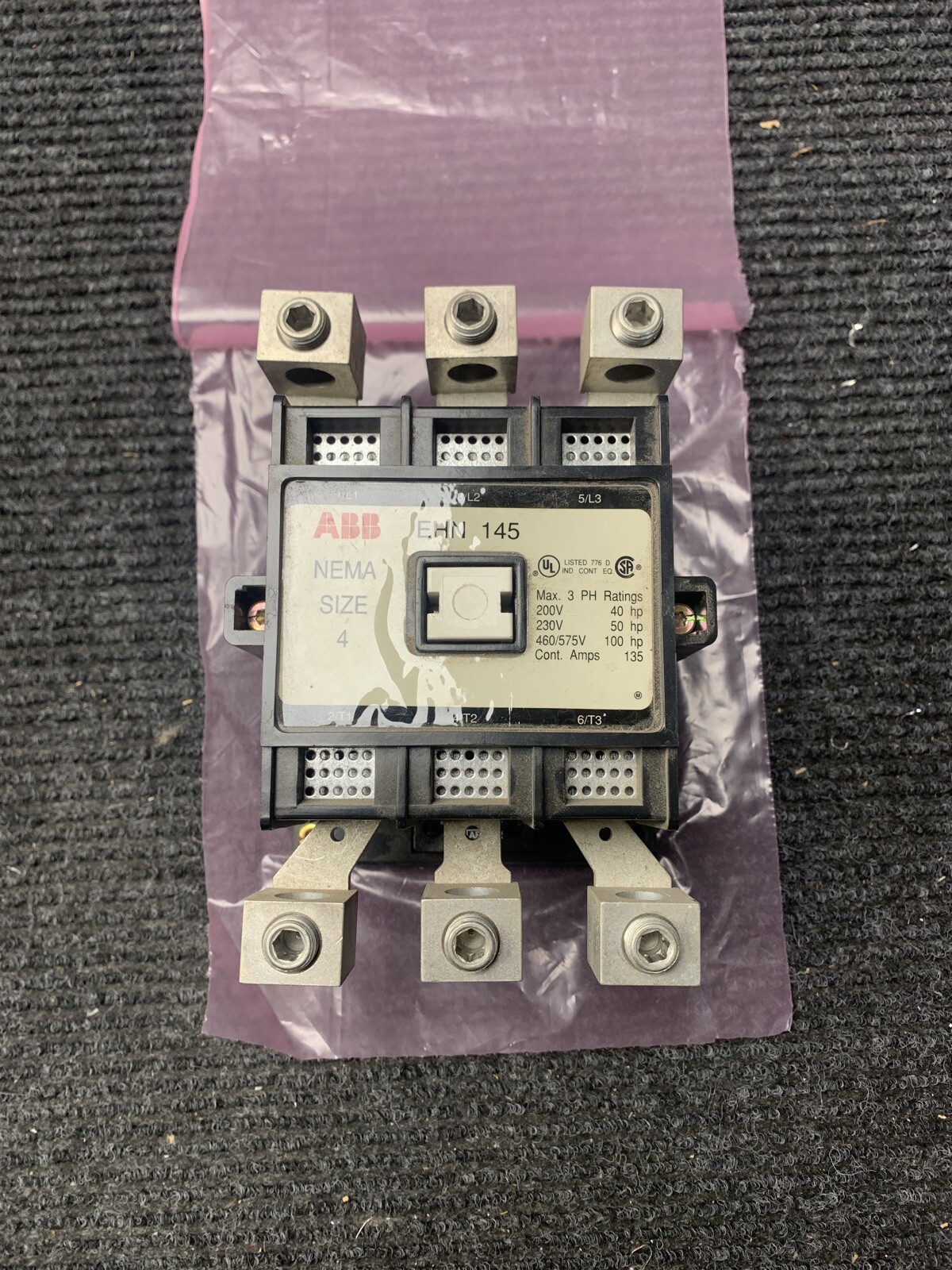 Used ABB EHN145 Nema Size 4 Isolation Contactor MAX. 3 PH Ratings