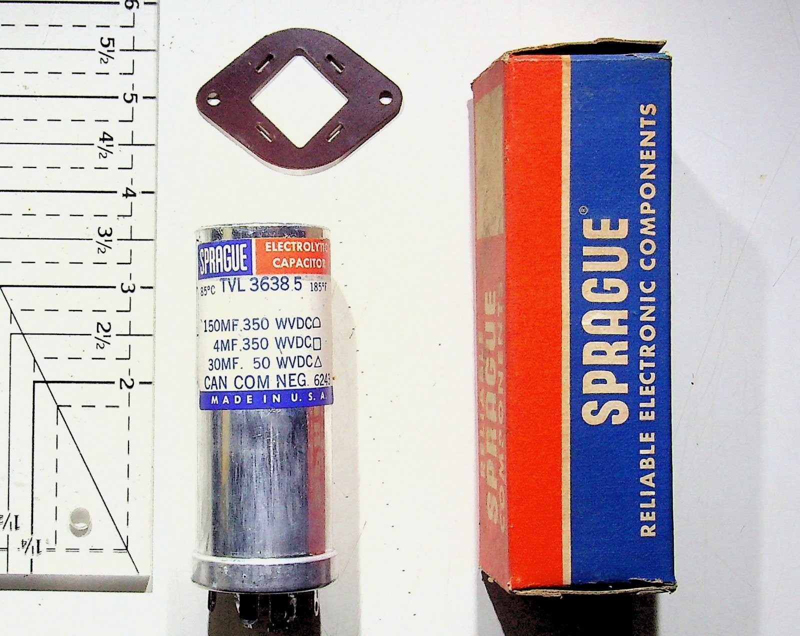 Sprague Electrolytic Capacitor TVL 3638.5 150MF 350V 4MF 50V 30MF NOS
