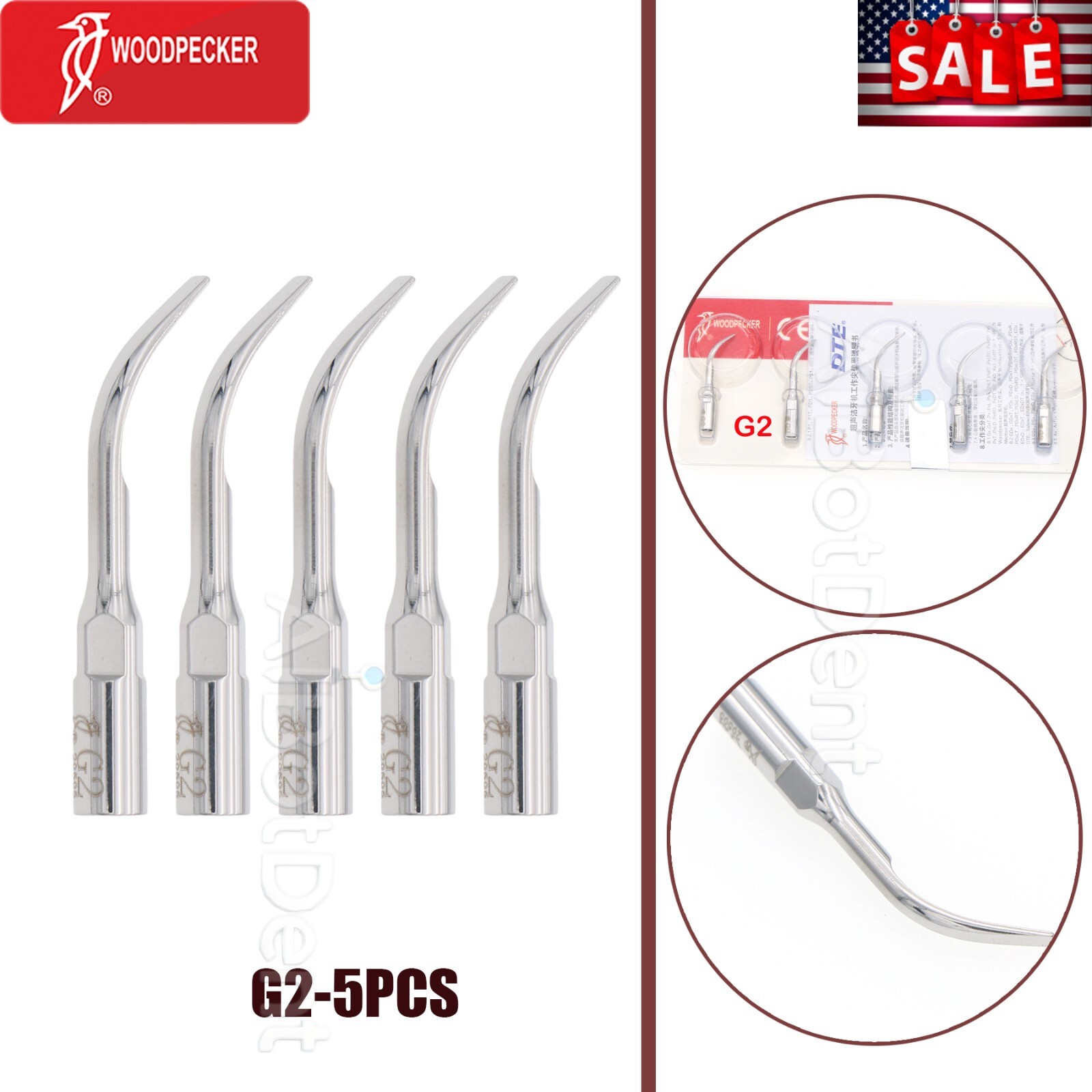 US Woodpecker Piezo Handpiece HW-5L Ultrasonic Scaler UDS-E P N2 N3 LED Tips EMS