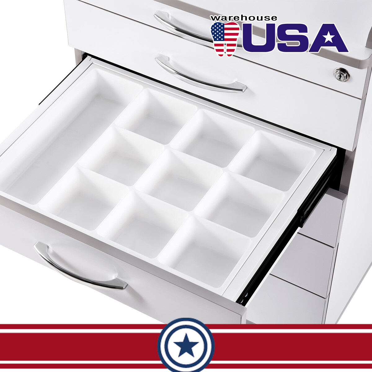 AZDENT Dental Mobile Cabinet Cart with Drawers /Tool Cart Trolley with Sockets