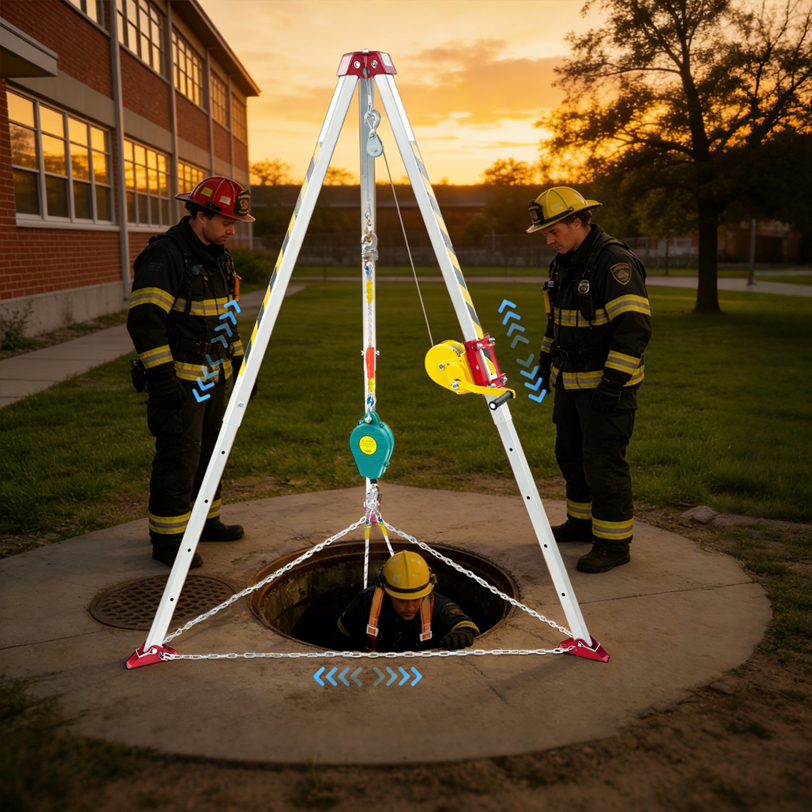 Confined Space Rescue Tripod, Rescue Tripod Kit with Protective Chain
