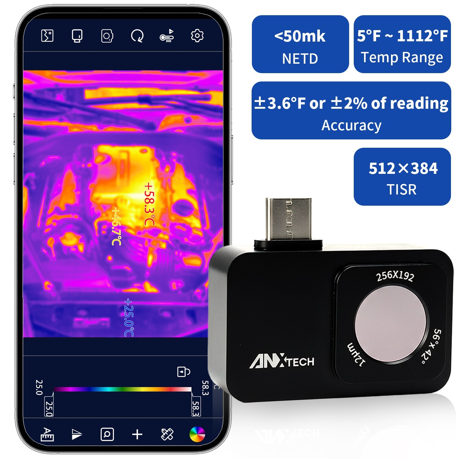 ANXTECH Mini Thermal Camera for Android 512×384 TISR Resolution Infrared Camera