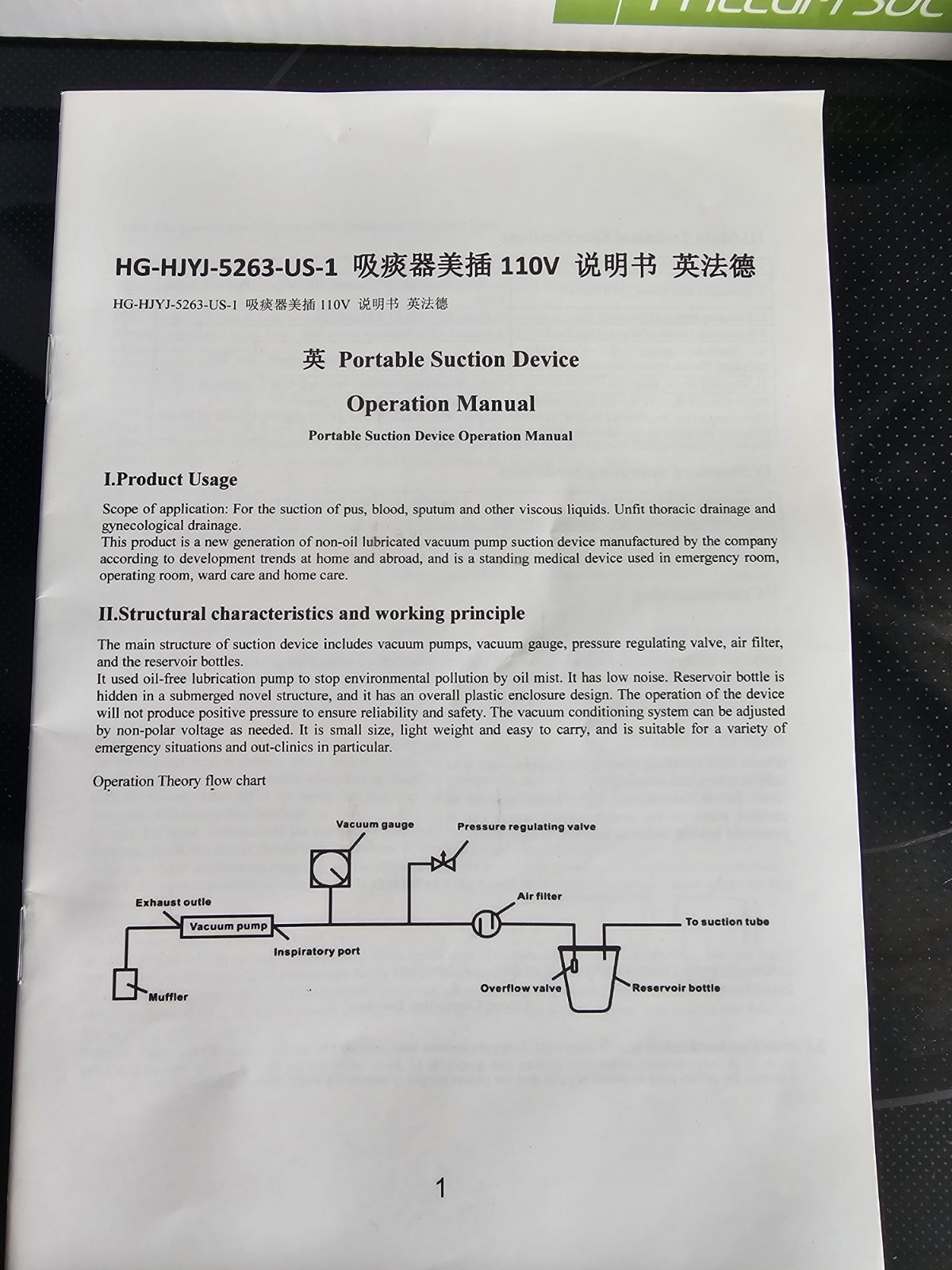 Portable Phlegm Suction Pump with Regulator Valve and Vacuum Gauge