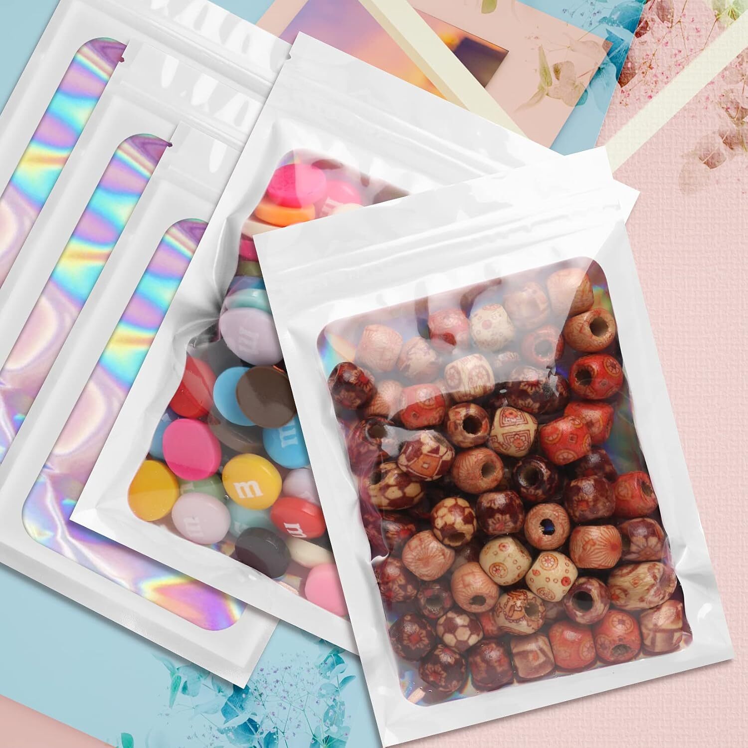 Holographic Mylar Bags Smell Proof Food Storage Zip Seal Foil Pouch Candy Bag