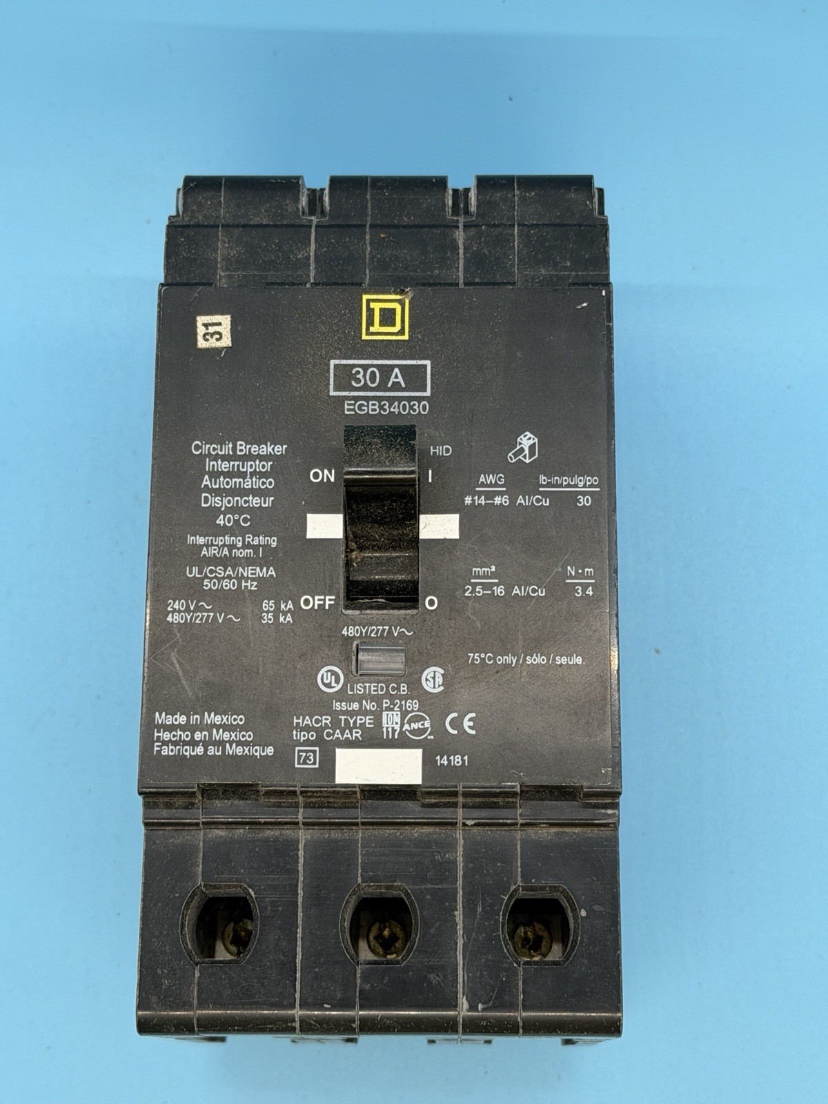 NEW SURPLUS Square D EGB34030 30A 3P 480/277V 35kA@480/277V WORKS AS EDB34030