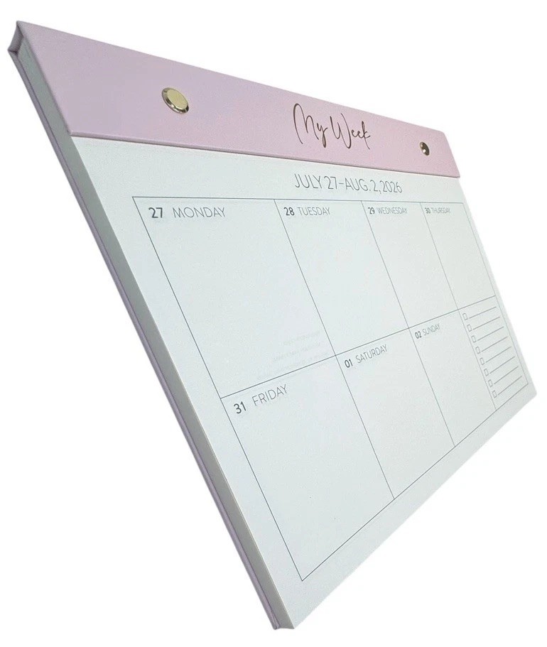 2027 Weekly Desk Calendar Pad 17 Months ORANGE CIRCLE Studio Hard Back PINK GOLD