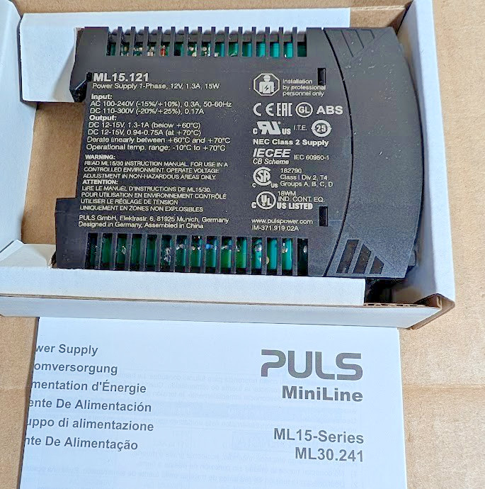 Puls ML15.121 MiniLine DC Power Supply, 100-240VAC- 12VDC, 15W 1.3A (New in Box)