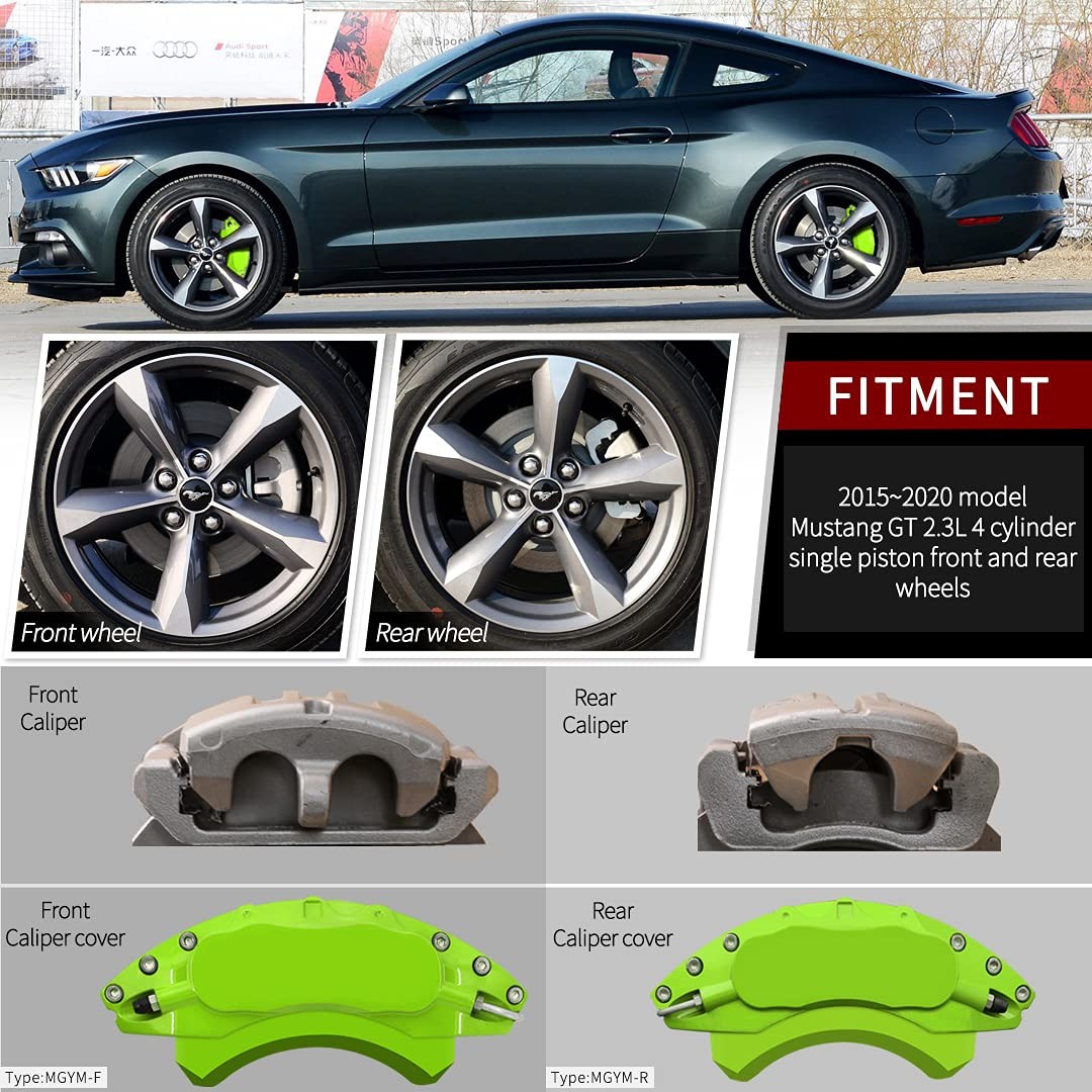 Green Powder Coated Aluminum Brake Caliper Covers 2015-2023 Mustang EcoBoost 4pc