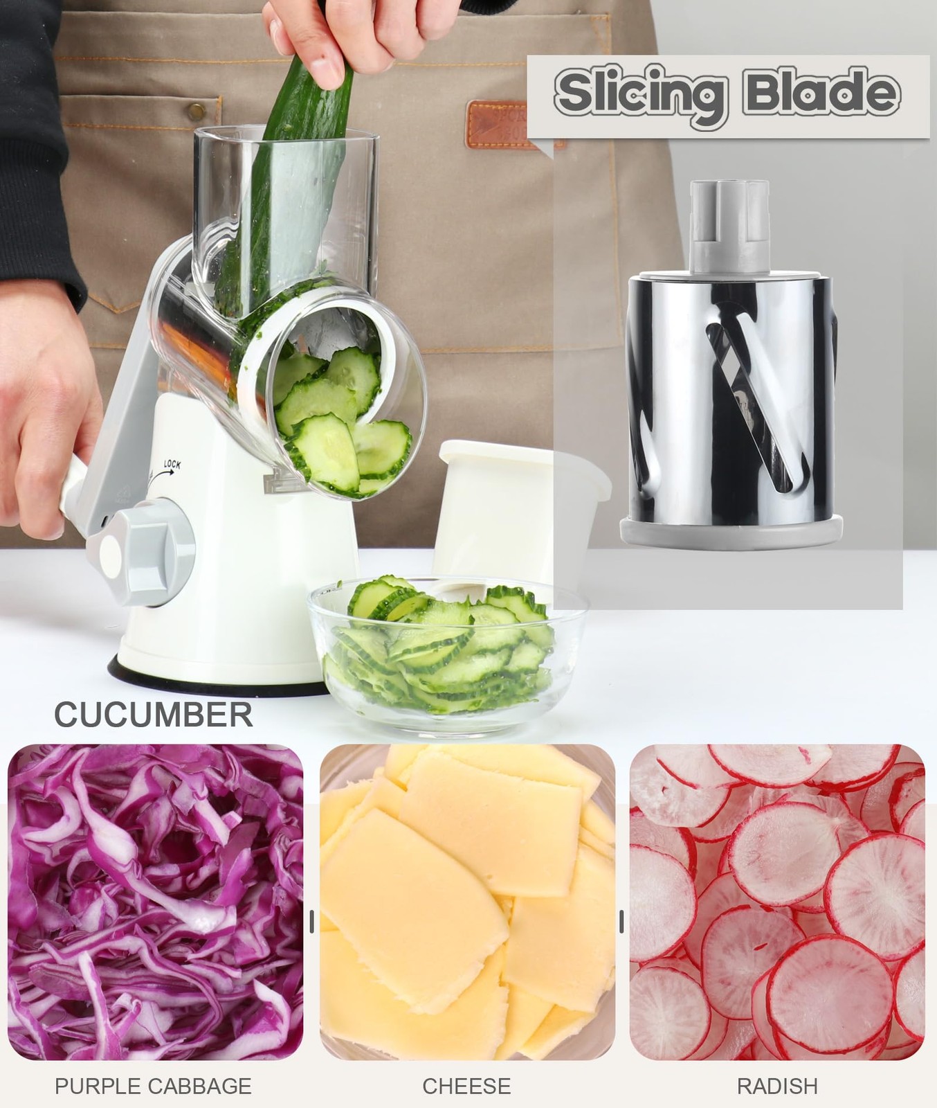 Ourokhome Rotary Cheese Grater Hand Crank, 4.72″L x 3.54″W x 9.45″H, A-White